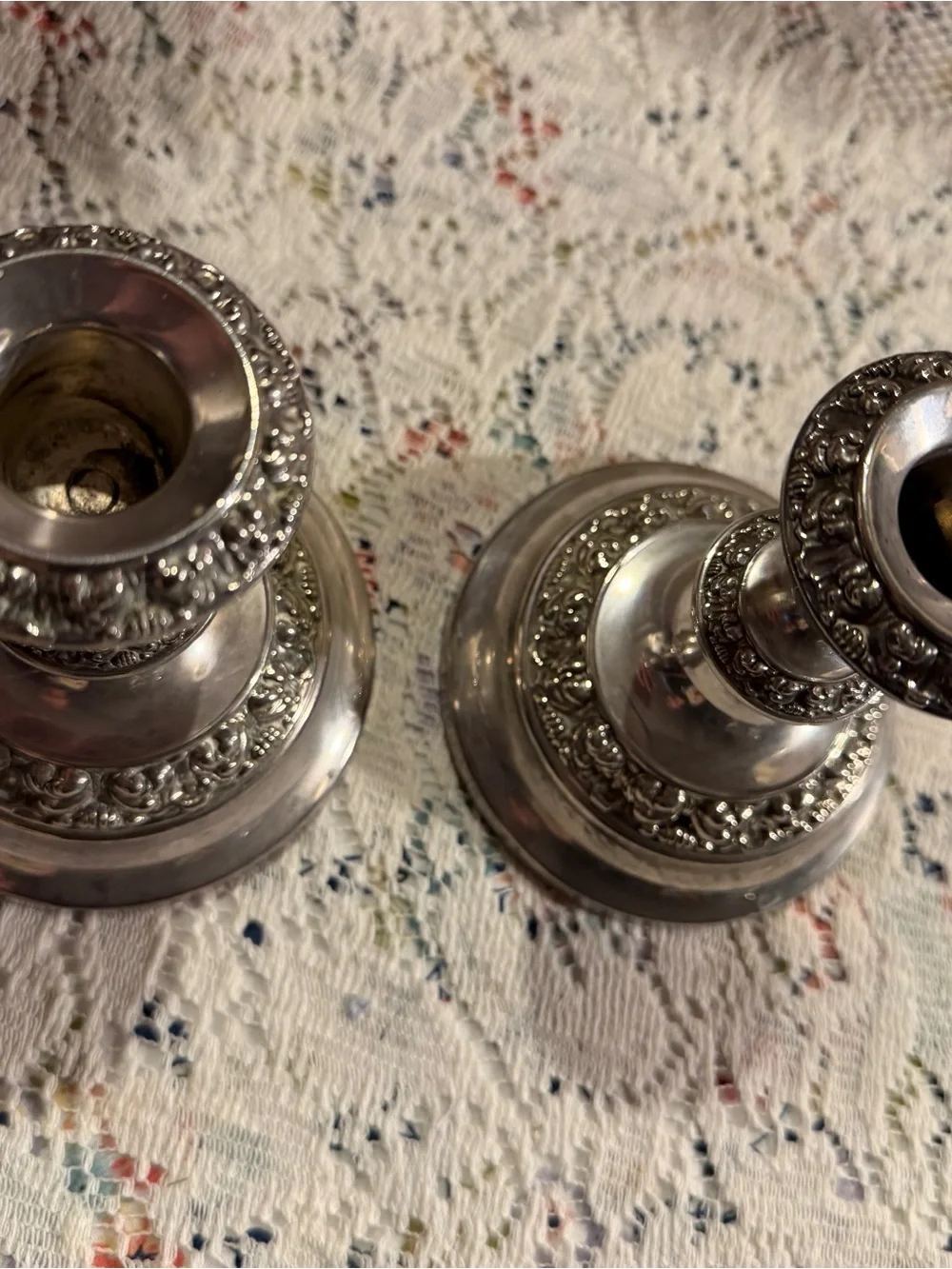 Classic Silver Tone Decorative Candlestick Pair - Elegantly Detailed